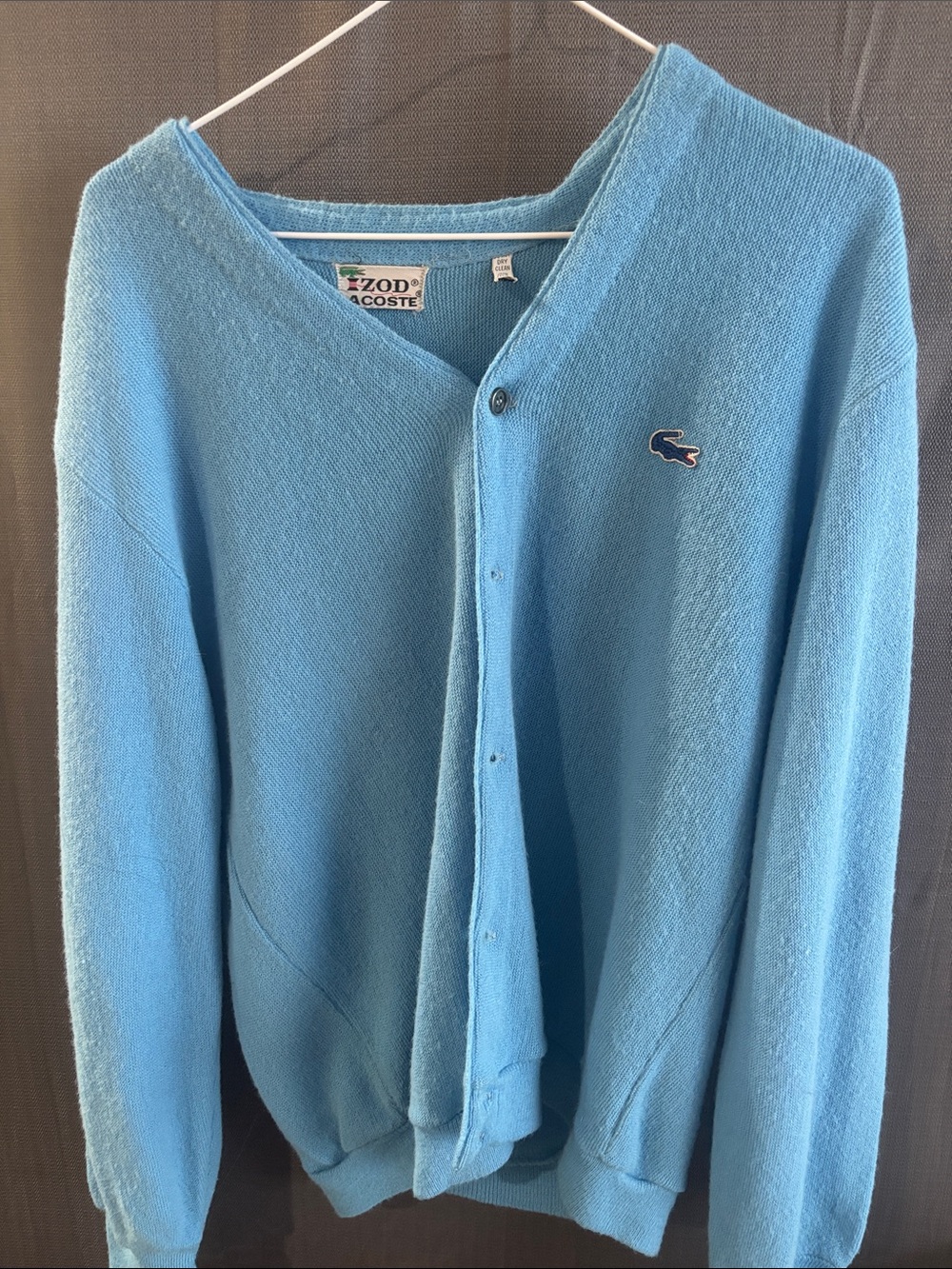 Vintage early 1980s Lacoste Light Blue Men’s Button-Front Cardigan